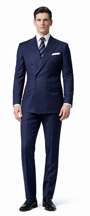 Mens Kingsman Double Breasted Navy Pinstripe Suit