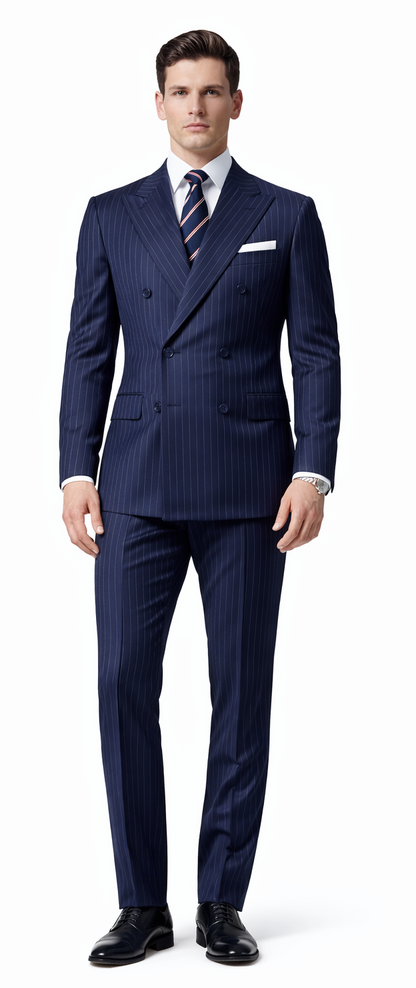 Mens Kingsman Double Breasted Navy Pinstripe Suit