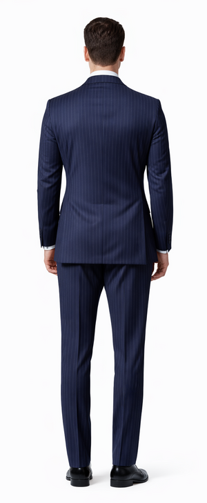 Mens Kingsman Double Breasted Navy Pinstripe Suit