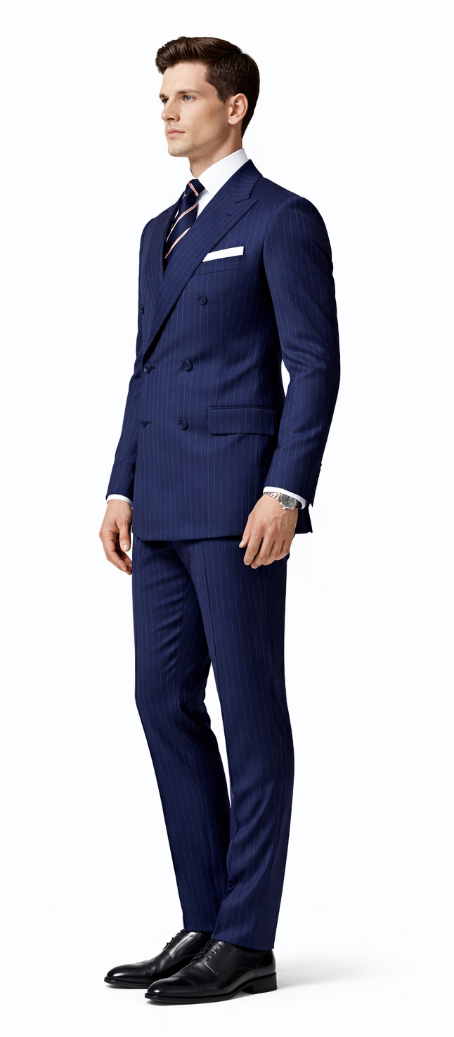 Mens Kingsman Double Breasted Navy Pinstripe Suit