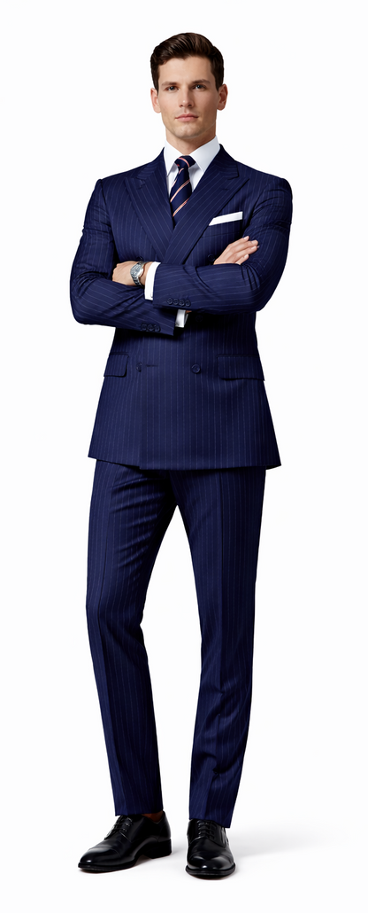Mens Kingsman Double Breasted Navy Pinstripe Suit