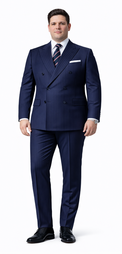 Mens Kingsman Double Breasted Navy Pinstripe Suit