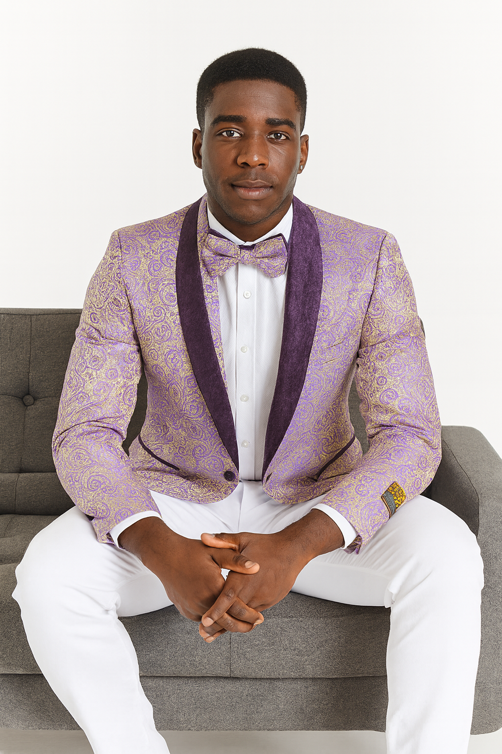 Mens Ivory and Light Purple Lavender Floral Paisley Prom and Wedding Tuxedo Blazer