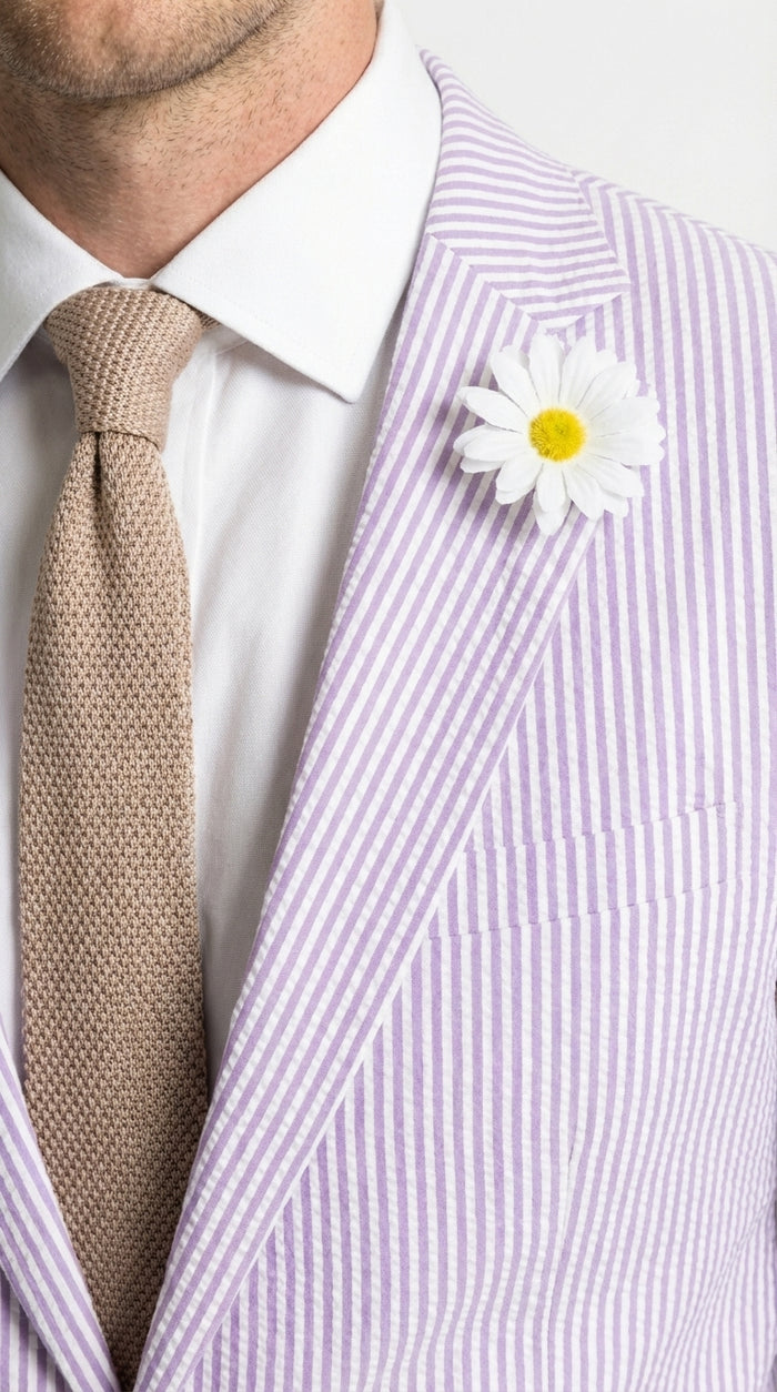 Mens Lavender Seersucker Blazer – Lightweight Striped Summer Sport Coat Casual Smart Formal Jacket
