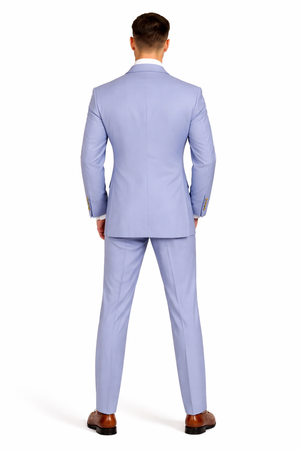 Mens Light Blue Double-Breasted Suits with Gold Button  Slim Fit 2-Piece Formal Set in Sky Blue Color
