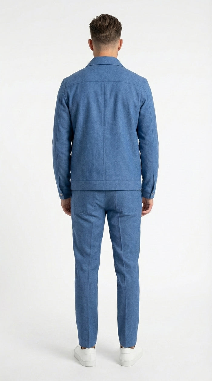 Mens Light Blue Walking Suit Set – Safair Military Casual Jacket and Pants Outfit for Travel, Vacation, Streetwear