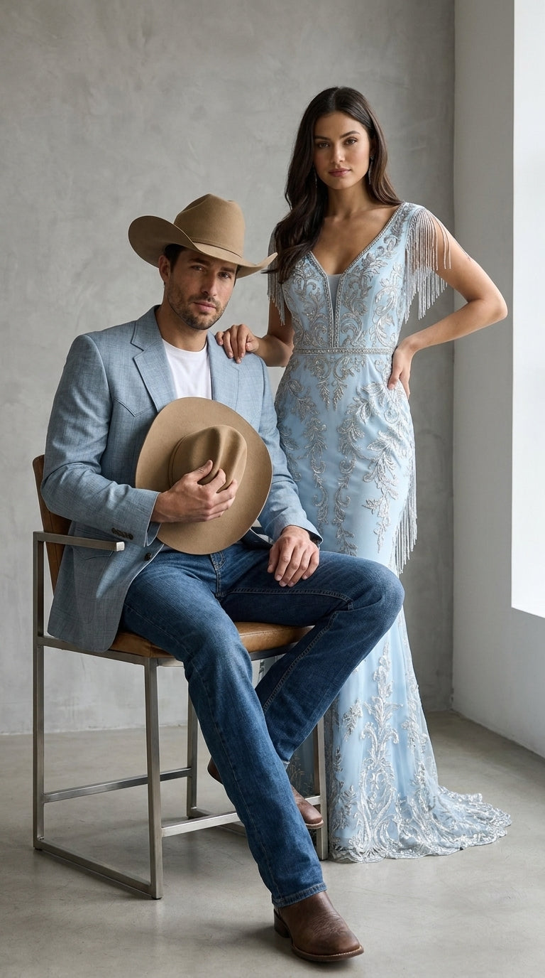 Mens Light Blue Western Blazer – Classic Cowboy Sport Coat with Western Yoke Design