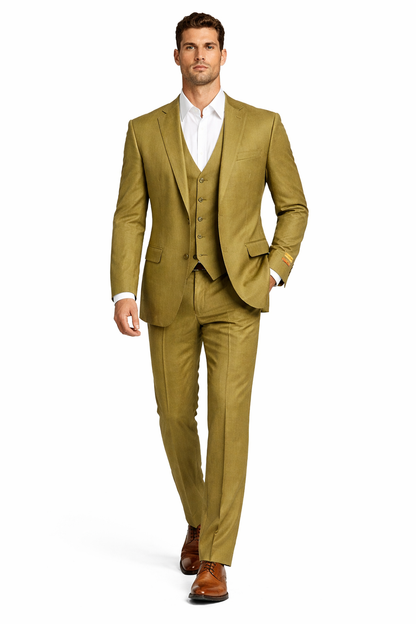 34 Mens Light Olive Green Linen Suit Three-Piece Style – Formal Suit with  Vest and Flat Front Pants