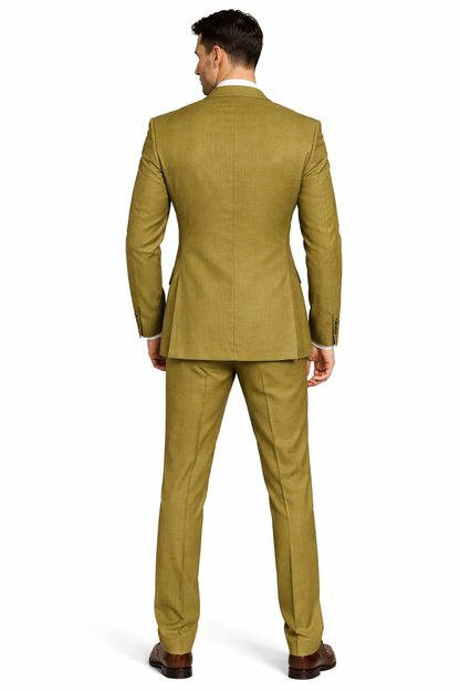 34 Mens Light Olive Green Linen Suit Three-Piece Style  Formal Suit with  Vest and Flat Front Pants