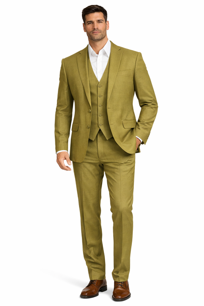 34 Mens Light Olive Green Linen Suit Three-Piece Style Formal Suit with Vest and Flat Front Pants 34 Mens Light Olive Green Linen Suit Three-Piece Style Formal Suit with Vest and Flat Front Pants
