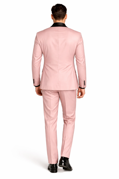 Men's Light Pink 3-Piece Tuxedo Suit with Black Satin Shawl Lapel  Formal Wear - Ultra Slim Fitted in Blush color