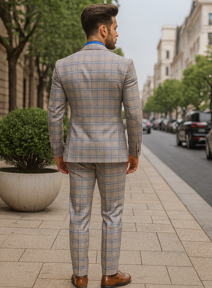 Trendy Plaid Three-Piece Suit  Mens Elegant Formal Attire