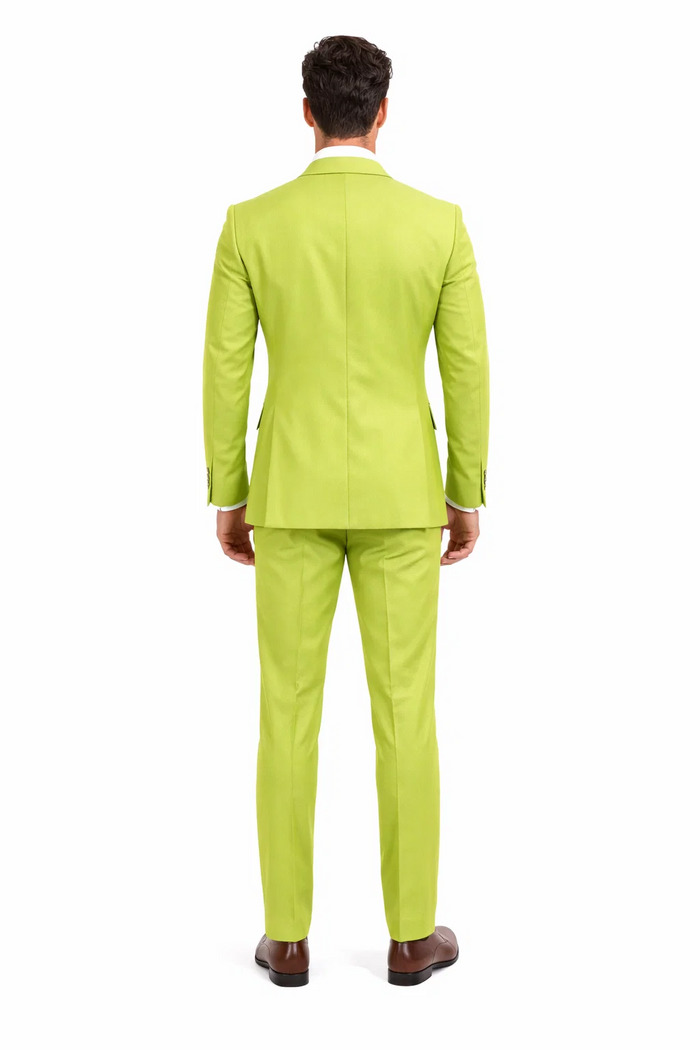 Men's Lime Green Slim Fit Three-Piece Suit with Floral Tie for Weddings & Parties