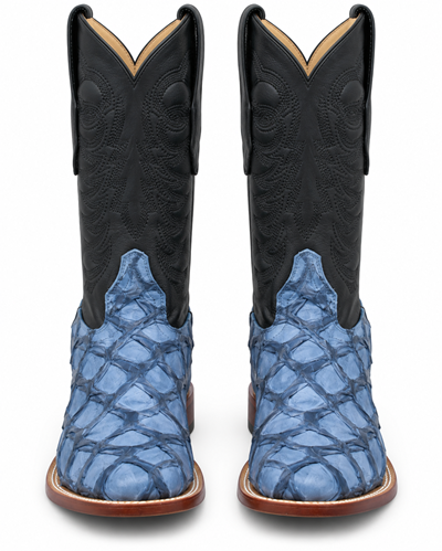 Men's Los Altos Genuine Monster Fish Leather Square Toe Boots - Blue