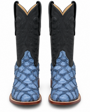 Men's Los Altos Genuine Monster Fish Leather Square Toe Boots - Blue