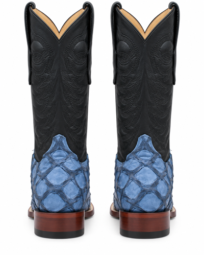 Men's Los Altos Genuine Monster Fish Leather Square Toe Boots - Blue