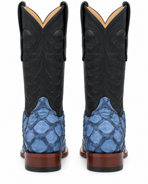 Men's Los Altos Genuine Monster Fish Leather Square Toe Boots - Blue