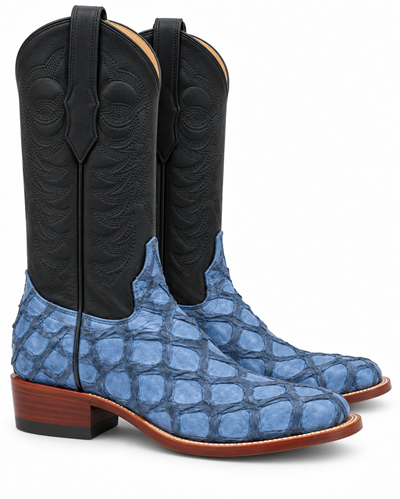 Men's Los Altos Genuine Monster Fish Leather Square Toe Boots - Blue