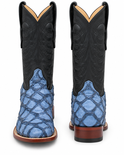 Men's Los Altos Genuine Monster Fish Leather Square Toe Boots - Blue