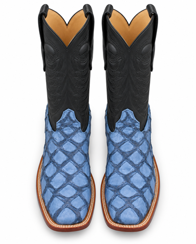 Men's Los Altos Genuine Monster Fish Leather Square Toe Boots - Blue