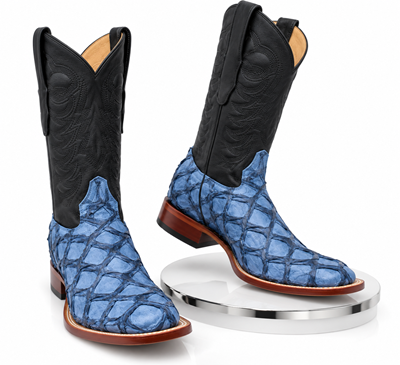Men's Los Altos Genuine Monster Fish Leather Square Toe Boots - Blue