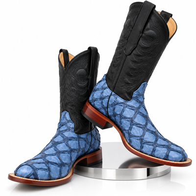 Men's Los Altos Genuine Monster Fish Leather Square Toe Boots - Blue