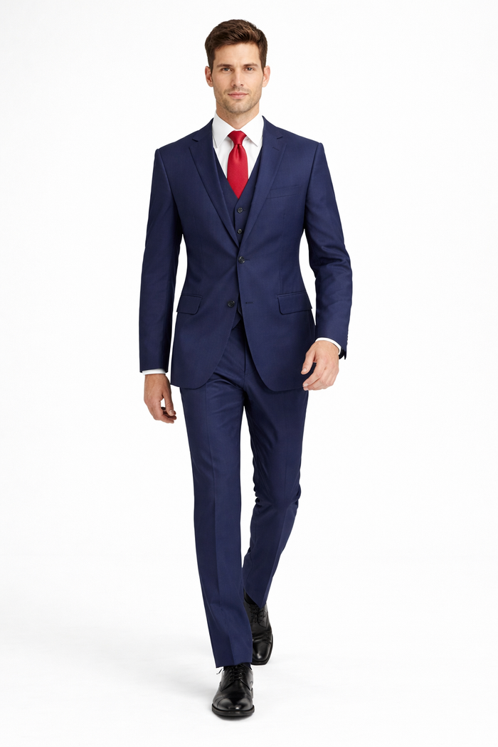 Mens Tiglio Solid Navy Suit – Classic 2 Piece Navy Blue Suit for Wedding, Business & Formal Wear