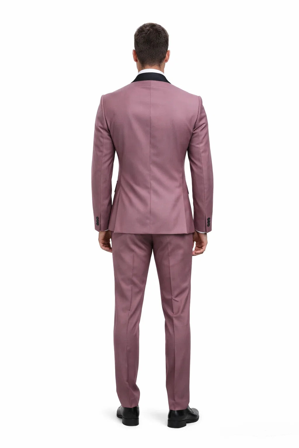 Men's Mauve Pink Tuxedo Suit  3-Piece Slim Fit with Black Satin Shawl Lapel