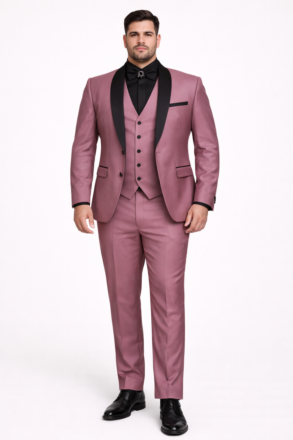 Men's Mauve Pink Tuxedo Suit  3-Piece Slim Fit with Black Satin Shawl Lapel