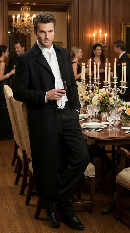 Men's Maxi  Black Full Length Zoot Suit – Vintage Gangster Style Long Coat Formal Suit