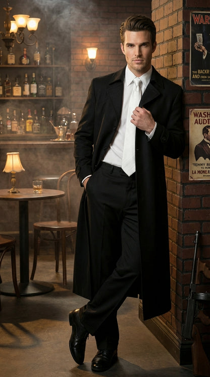 Men's Maxi  Black Full Length Zoot Suit – Vintage Gangster Style Long Coat Formal Suit