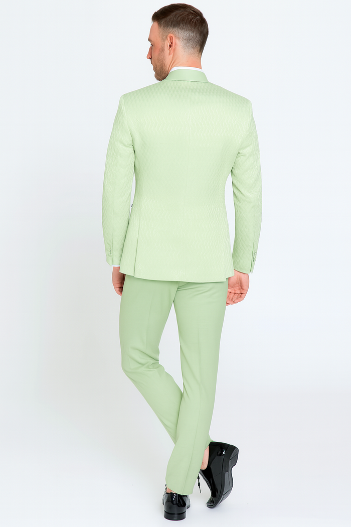 Mens Mint Green Tuxedo Suit  Slim Fit Shawl Lapel with Matching Bow Tie in Sage Green Color - Light Green
