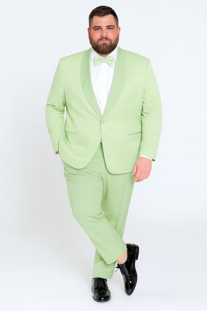 Mens Mint Green Tuxedo Suit  Slim Fit Shawl Lapel with Matching Bow Tie in Sage Green Color - Light Green
