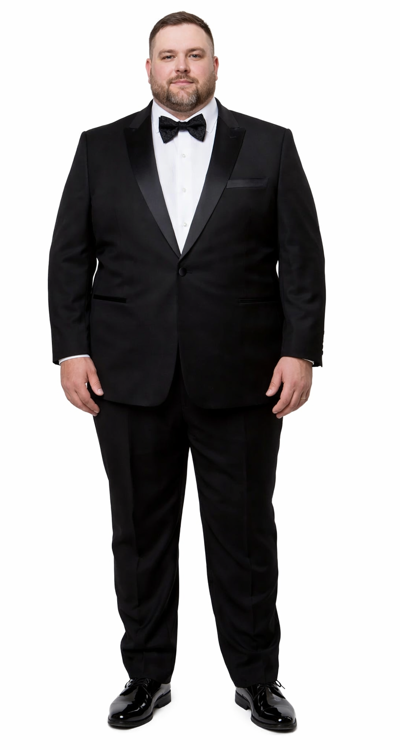 Mens Modern Fit 1 Button Peak Wool Tuxedo in Black