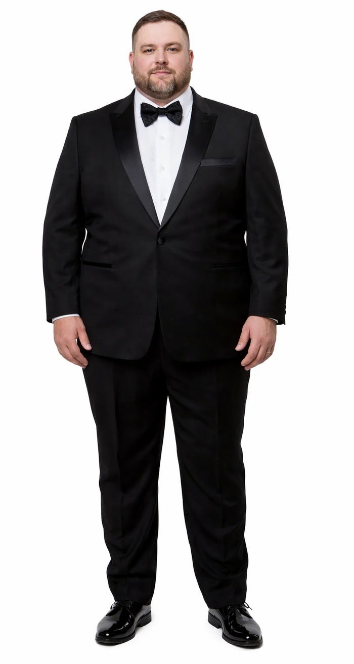 Mens Modern Fit 1 Button Peak Wool Tuxedo in Black