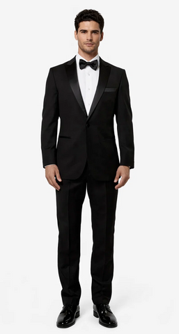 Mens Modern Fit 1 Button Peak Wool Tuxedo in Black