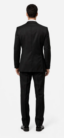 Mens Modern Fit 1 Button Peak Wool Tuxedo in Black