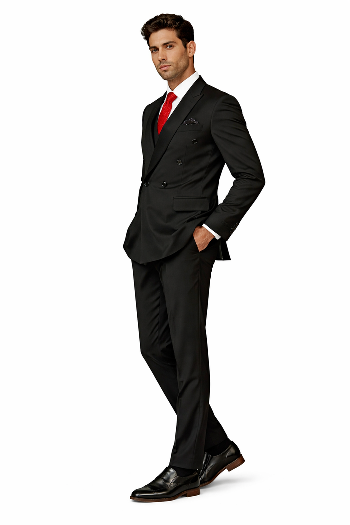 Mens Modern Fit Double Breasted Shawl Lapel Suit in Black