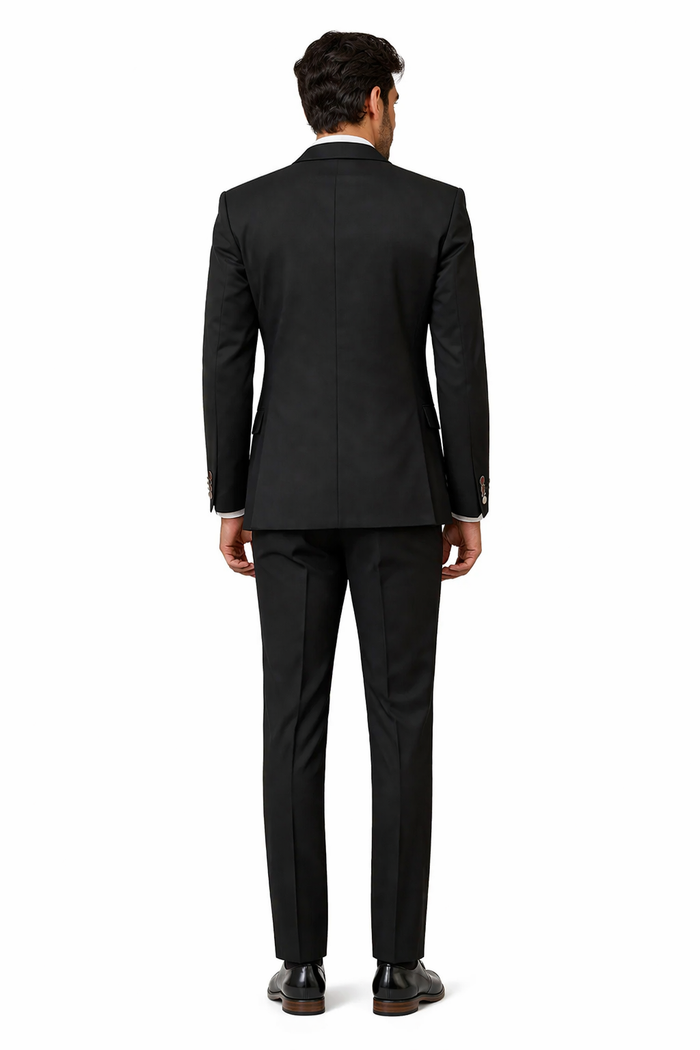 Mens Modern Fit Double Breasted Shawl Lapel Suit in Black
