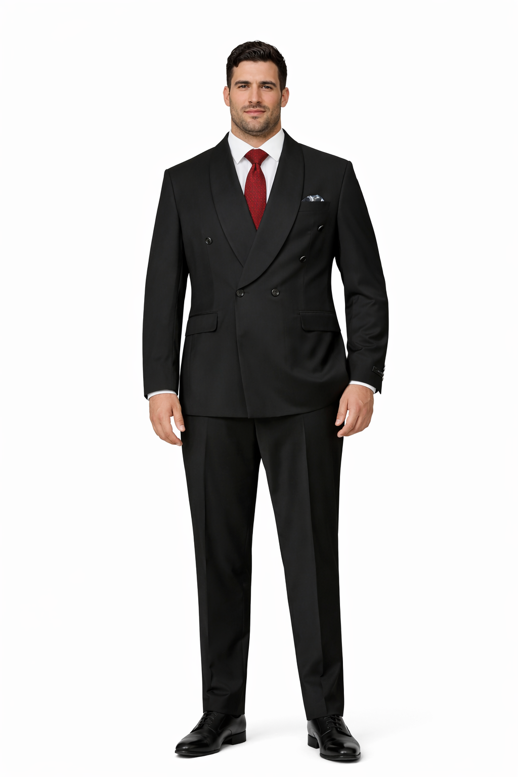 Mens Modern Fit Double Breasted Shawl Lapel Suit in Black