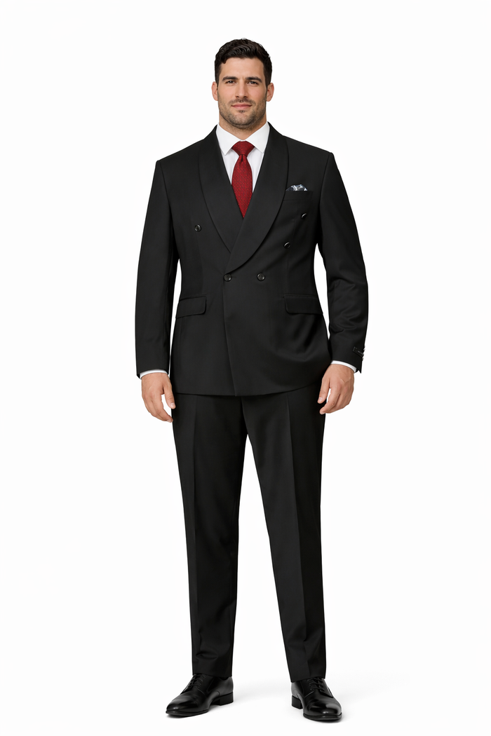 Mens Modern Fit Double Breasted Shawl Lapel Suit in Black