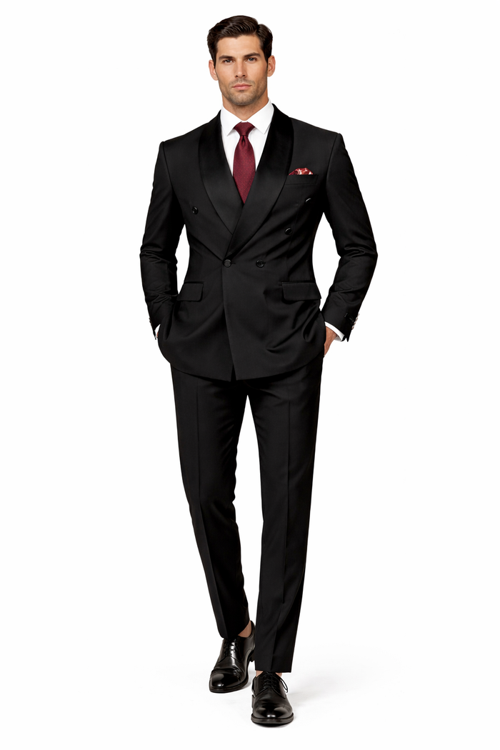 Mens Modern Fit Double Breasted Shawl Lapel Suit in Black