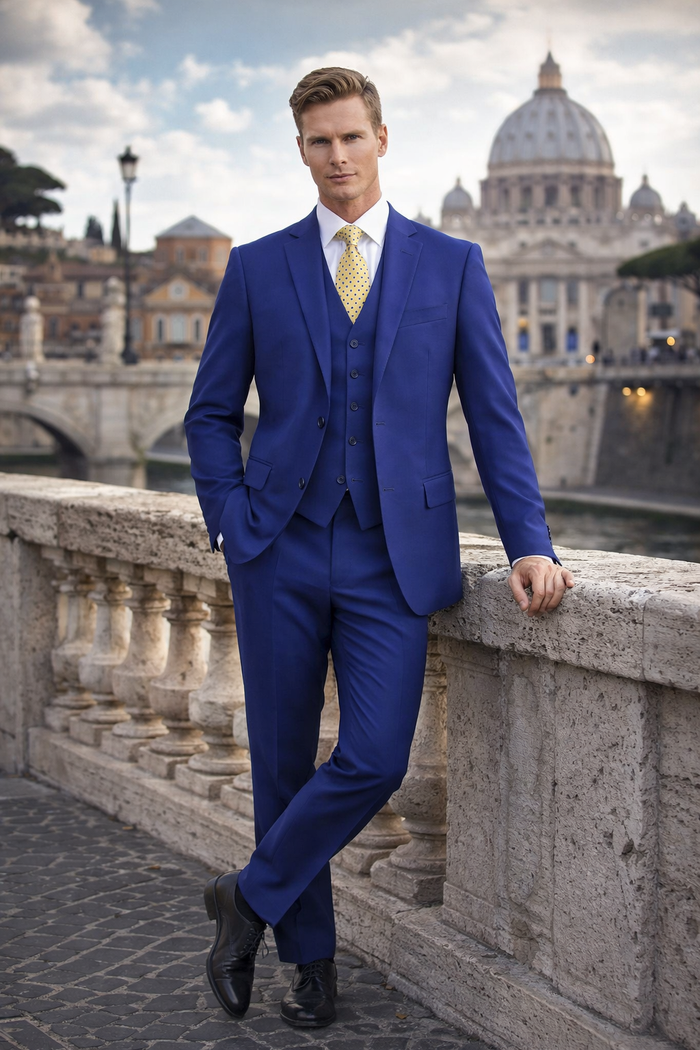 Mens Tiglio French Blue Suit – Stylish Blue Suit for Wedding, Business and Formal Wear