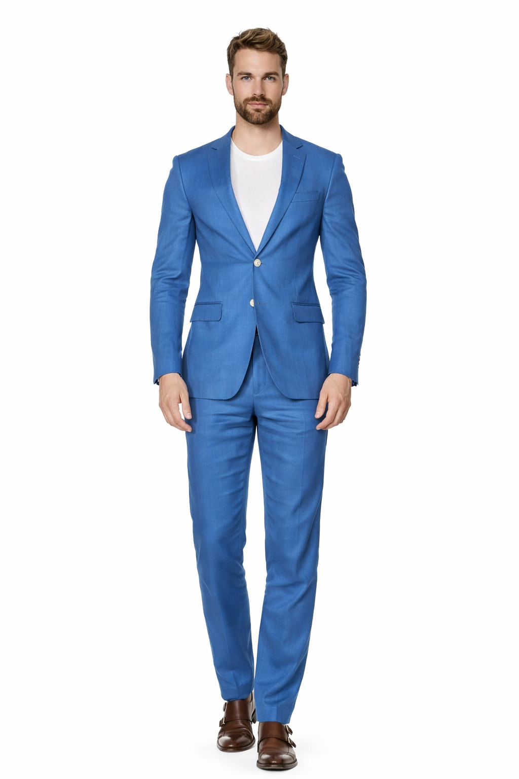 Mens Modern Fit Linen Wedding Suit Indigo