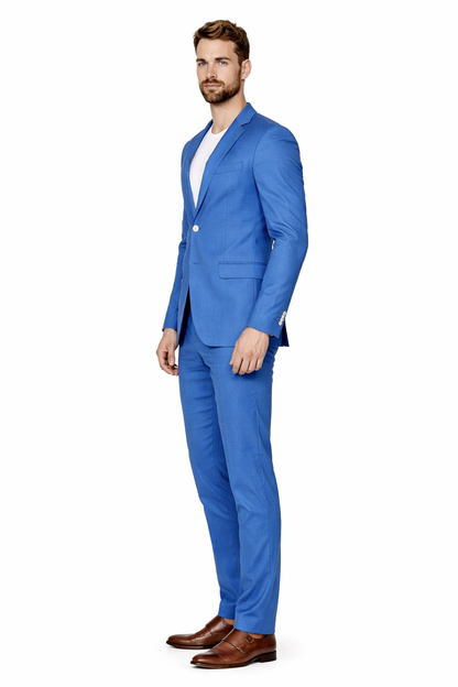 Mens Modern Fit Linen Wedding Suit Indigo