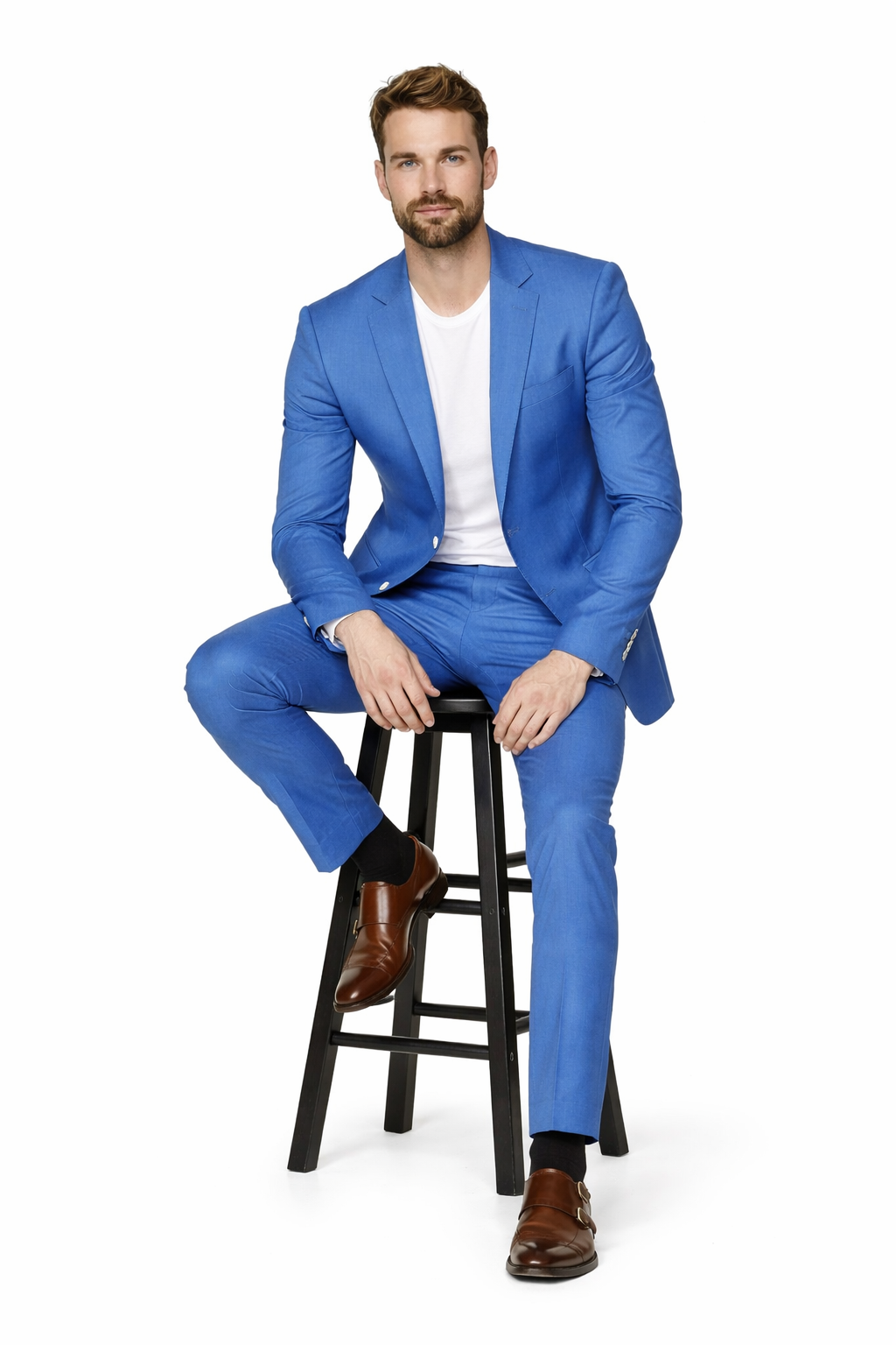 Mens Modern Fit Linen Wedding Suit Indigo