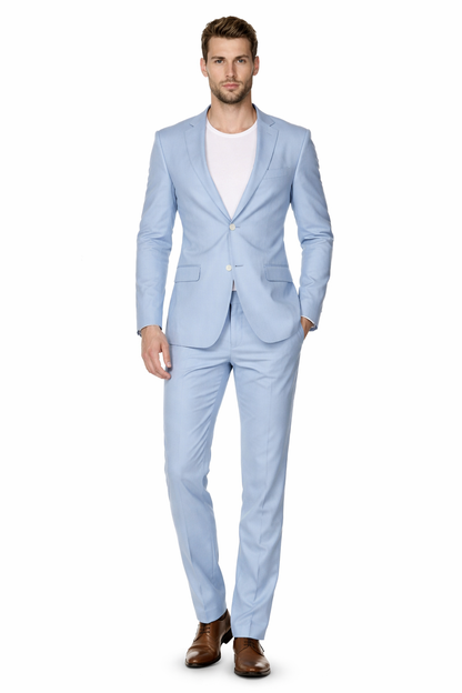 Mens Modern Fit Linen Wedding Suit Light Blue
