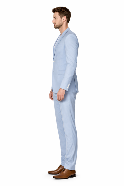 Mens Modern Fit Linen Wedding Suit Light Blue