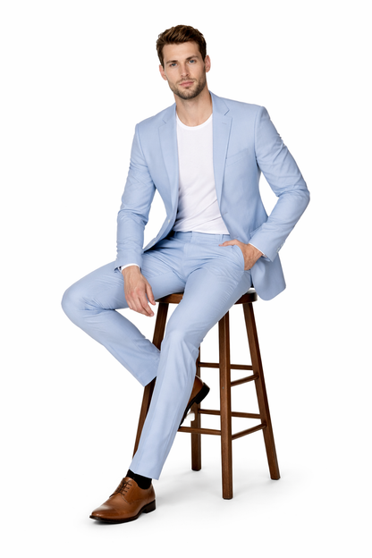 Mens Modern Fit Linen Wedding Suit Light Blue