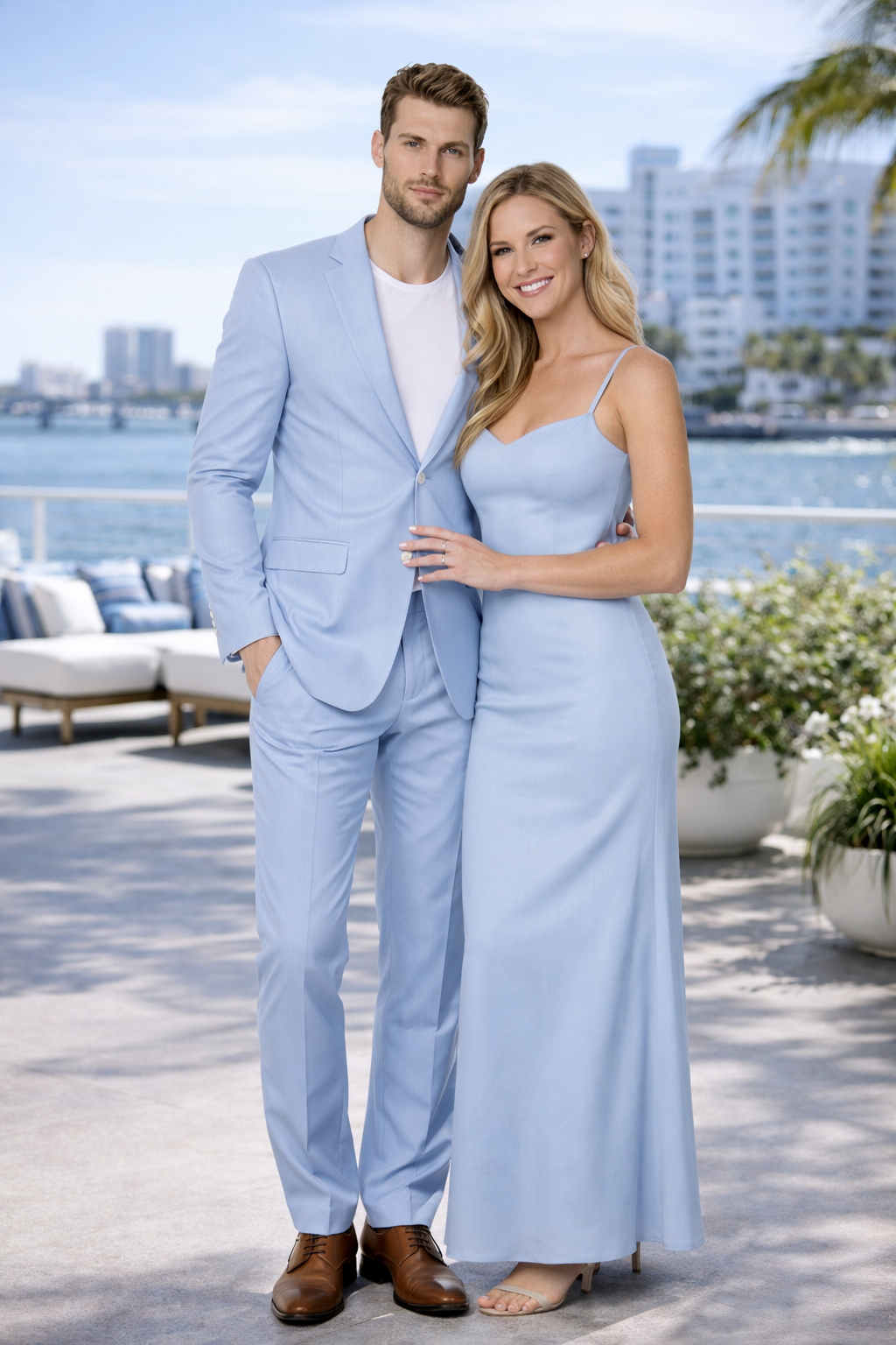 Mens Modern Fit Linen Wedding Suit Light Blue